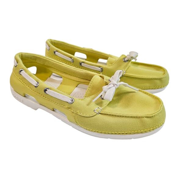 Crocs Bright Yellow Chartreuse Beach Line Slip On Hybrid Boat Shoe Size 7 - Picture 1 of 11